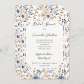 Chic Romantic Blue White Floral Brautparty Einladung (Vorne/Hinten)