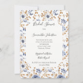 Chic Romantic Blue White Floral Brautparty Einladung (Vorderseite)