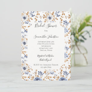 Chic Romantic Blue White Floral Brautparty Einladung