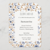 Chic Romantic Blue White Floral Geburtstag Einladung (Vorne/Hinten)