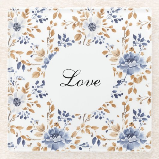 Chic Romantic Blue White Floral Wedding Glasuntersetzer (Vorderseite)
