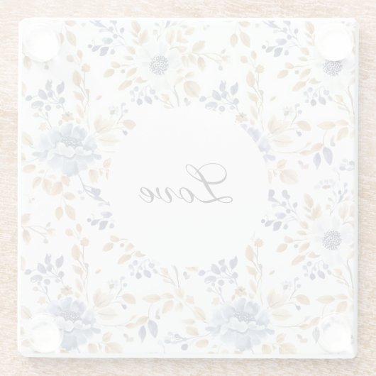 Chic Romantic Blue White Floral Wedding Glasuntersetzer (Rückseite)
