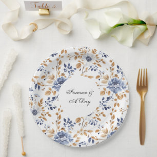 Chic Romantic Blue White Floral Wedding Pappteller