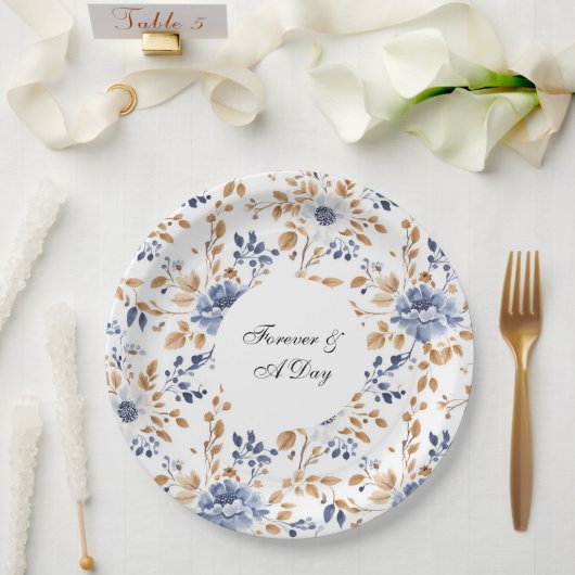 Chic Romantic Blue White Floral Wedding Pappteller (Hochzeit)