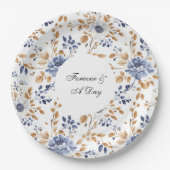 Chic Romantic Blue White Floral Wedding Pappteller (Vorderseite)