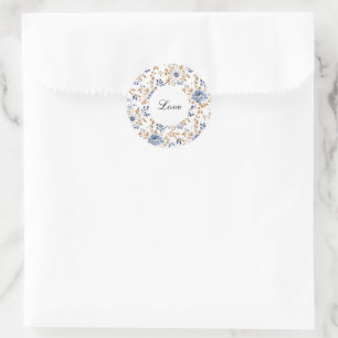 Chic Romantic Blue White Floral Wedding Runder Aufkleber