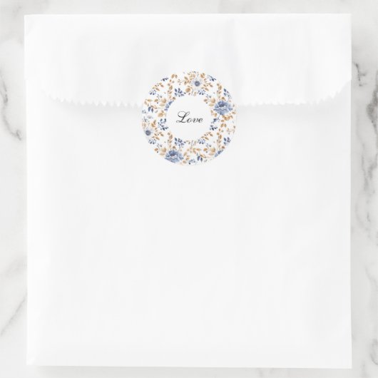 Chic Romantic Blue White Floral Wedding Runder Aufkleber (Tasche)