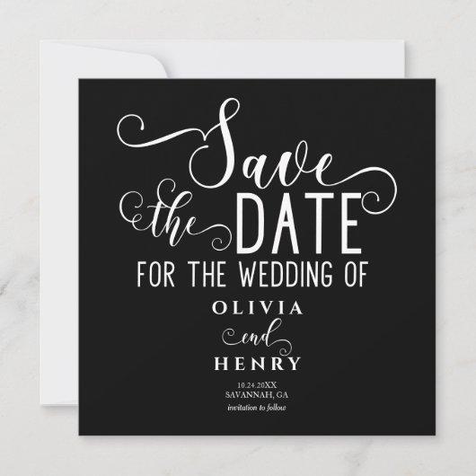Chic Romantic Calligrphy Black Gothic Save The Date (Vorderseite)