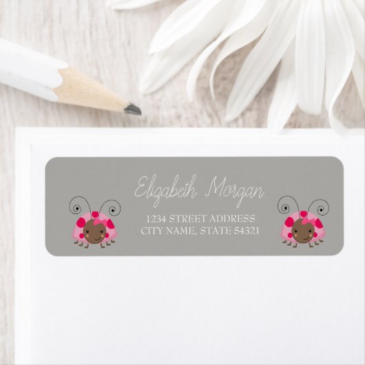 Chic Romantic Cartoon Ladybug Adressetikett (Insitu)