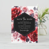 Chic Romantic Crimson Red Wedding Save The Date (Stehend Vorderseite)