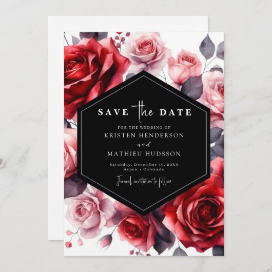 Chic Romantic Crimson Red Wedding Save The Date (Vorne/Hinten)