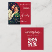 Chic Romantic Deep Red Split Photo QR Wedding Begleitkarte (Vorne/Hinten)