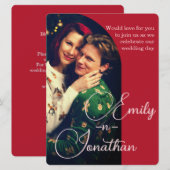 Chic Romantic Deep Red Split Photo QR Wedding Einladung (Vorne/Hinten)