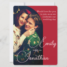 Chic Romantic Deep Red Split Photo QR Wedding Einladung