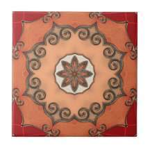 Chic Romantic Floral Geometric Design Tile