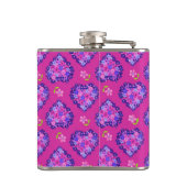 Chic Romantic Magenta Herz und Blume Hip Flasche Flachmann (Rückseite)