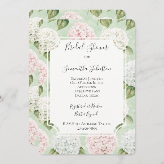 Chic Romantic Pink Blue White Floral Brautparty Einladung (Vorne/Hinten)