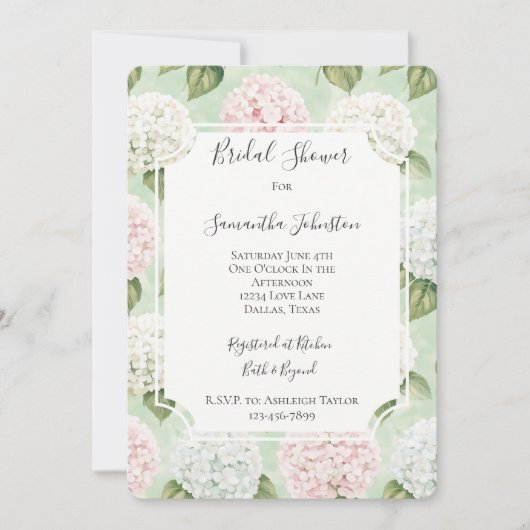 Chic Romantic Pink Blue White Floral Brautparty Einladung (Vorderseite)