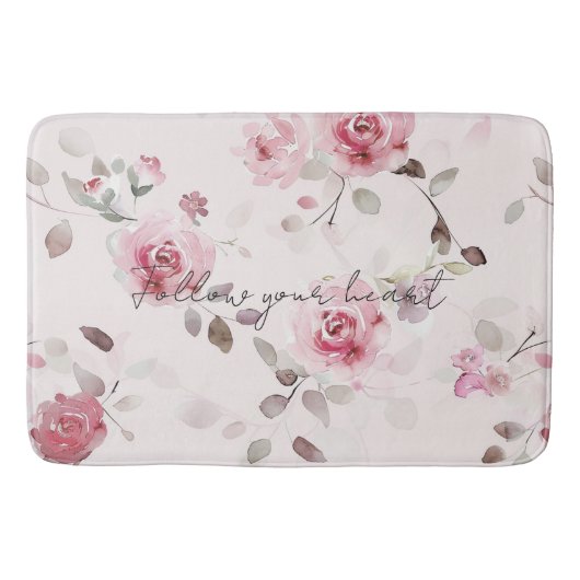 Chic Romantic Pink Floral Badematte (Vorderseite)
