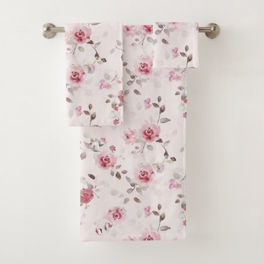 Chic Romantic Pink Floral Badhandtuch Set (Insitu)