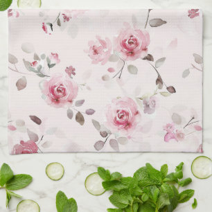 Chic Romantic Pink Floral Geschirrtuch