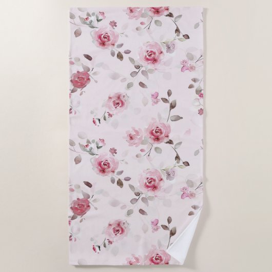 Chic Romantic Pink Floral Strandtuch (Vorderseite)