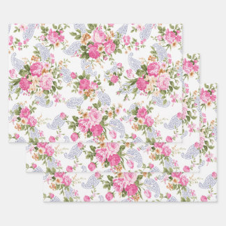 Chic Romantic rosa Roses Botanische Flora Geschenkpapier Set
