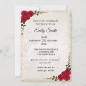 Chic Romantic Rote Rosen & Gold Foil Brautparty Einladung (Vorderseite)