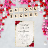 Chic Romantic Rote Rosen & Gold Foil Brautparty Einladung