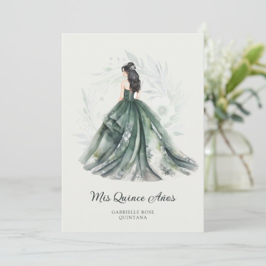 Chic Romantic Spanish Quinceañera Green Shades Einladung (Stehend Vorderseite)