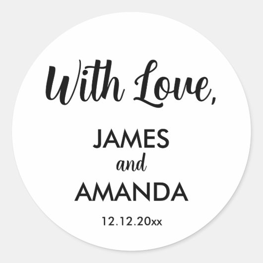 Chic Romantic Wedding "With Liebe" Gefallen-Label Runder Aufkleber (Vorderseite)