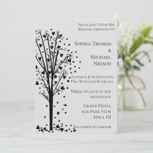Chic Romantische Herzen Baum Graue Hochzeit Einladung