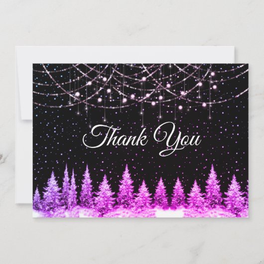 Chic rosa Bäume Weihnachtslichter Dankeskarte (Vorderseite)