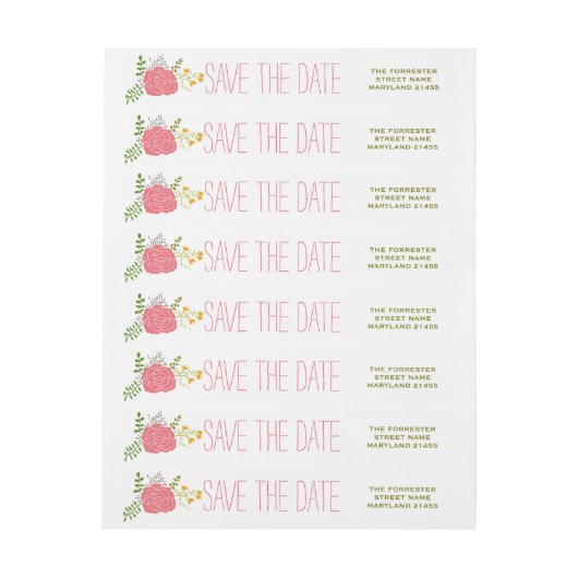 Chic-rosa Blumen-Grün-Blätter Save the Date (Bogen)