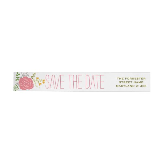 Chic-rosa Blumen-Grün-Blätter Save the Date (Person)