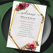 Chic Rosa Blumen und Imitate Gold Hochzeitsprogram Programm