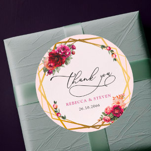 Chic Rosa Blumenstrauß Imitate Goldene Hochzeit da Runder Aufkleber