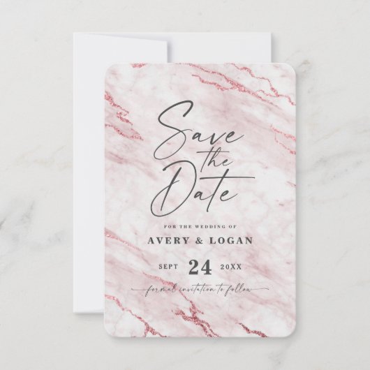 Chic Rosa Blush Marmor und Candy Pink Foil Details Save The Date (Vorderseite)