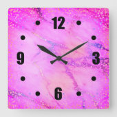 Chic rosa, einfache, moderne Marmor Konfetti Punkt Quadratische Wanduhr (Vorderseite)