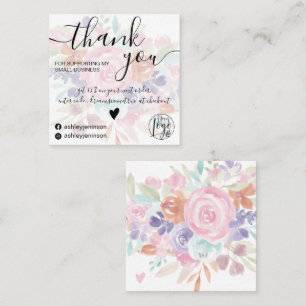 Chic rosa florale Aquarell Girl-Order Vielen Dank Quadratische Visitenkarte