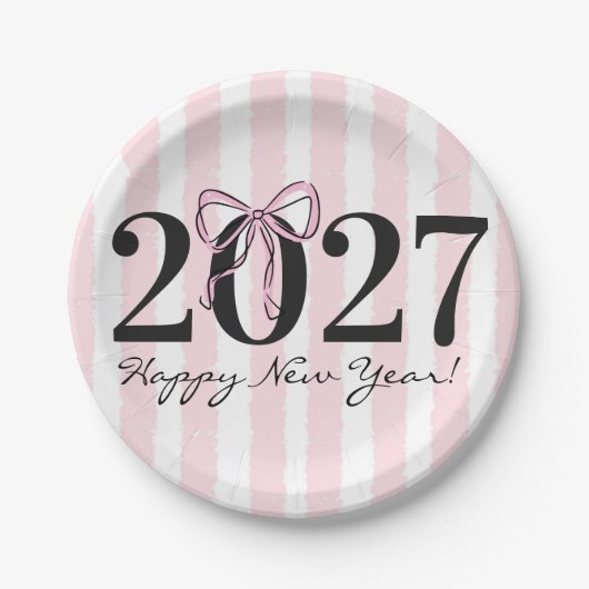 Chic rosa gestreifter Bogen 2027 Silvesterparty Pappteller (Vorderseite)