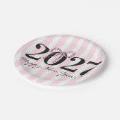 Chic rosa gestreifter Bogen 2027 Silvesterparty Pappteller (Schrägansicht)
