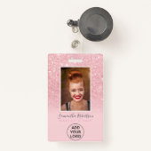 Chic rosa Glitzer funkelndes Logo Mitarbeiter Foto Ausweis (Vorderseite mit Rechteck)