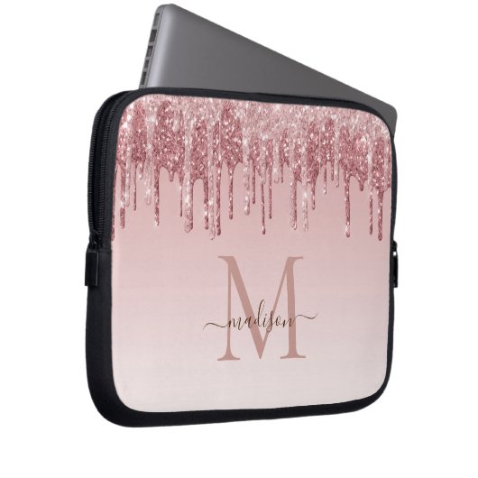 Chic rosa Glitzer Monogram Notebook-Hüllen Laptopschutzhülle (Vorne Rechts)