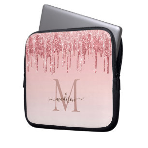 Chic rosa Glitzer Monogram Notebook-Hüllen Laptopschutzhülle