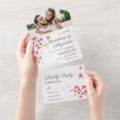 Chic rosa Kirschblüte romantische Blumenhochzeit All In One Einladung (Abreißen)
