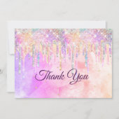 Chic rosa lila Einhorn-Tropfen Glitzer Dankeskarte (Vorderseite)
