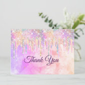 Chic rosa lila Einhorn-Tropfen Glitzer Dankeskarte (Stehend Vorderseite)