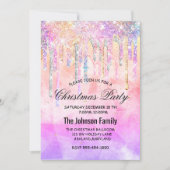 Chic rosa lila Einhorn-Tropfen Glitzer Weihnachten Einladung (Vorderseite)
