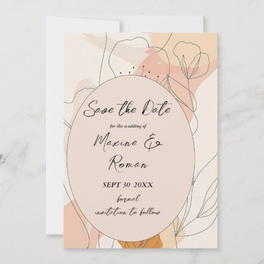 Chic, rosa mit schwarzen Blume und Rahmen Save The Date (Vorderseite)